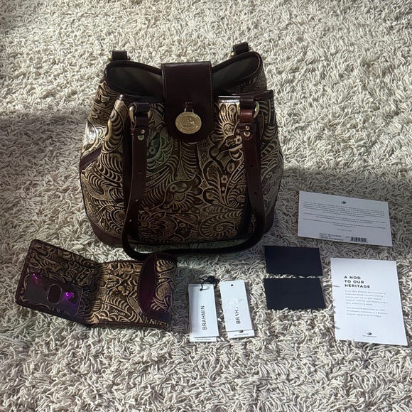 Brahmin Tan Trellis Brown and Light Brown Patterned Shoulder Bag